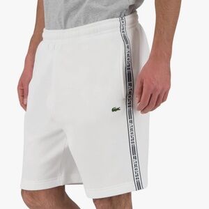 Lacoste Mens White Logo Stripe Cotton Tapered Sweat Shorts Medium